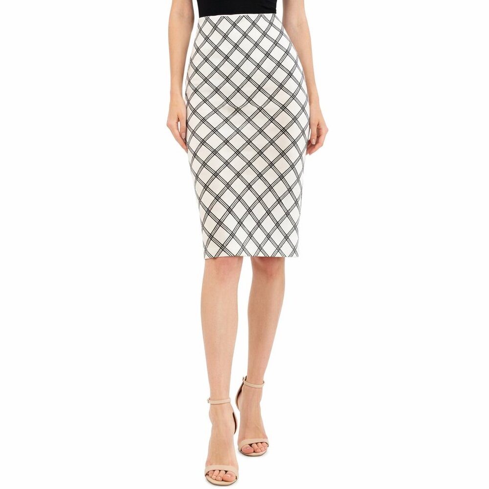 Express Pencil Skirt, White and Black Plaid